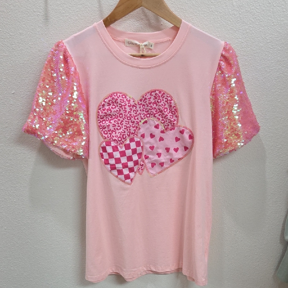 Chaser Pink Sequin Heart Tee